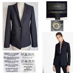 J.Crew Women Sz 6 Navy Blue 98% Wool Regent Blazer Tailored 1 Button Jacket EUC